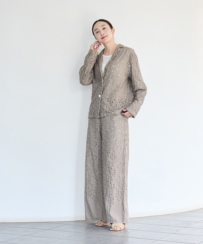 木蓮ボーラー刺繍パンツ/オーガニックコットン