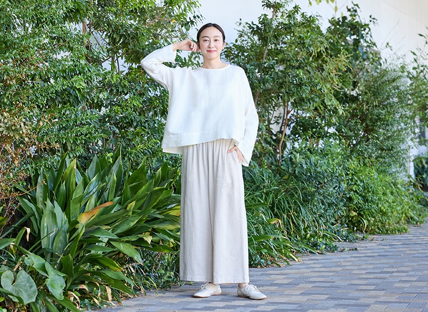 コットンリネンツイル長袖プルオーバー/オーガニックコットン