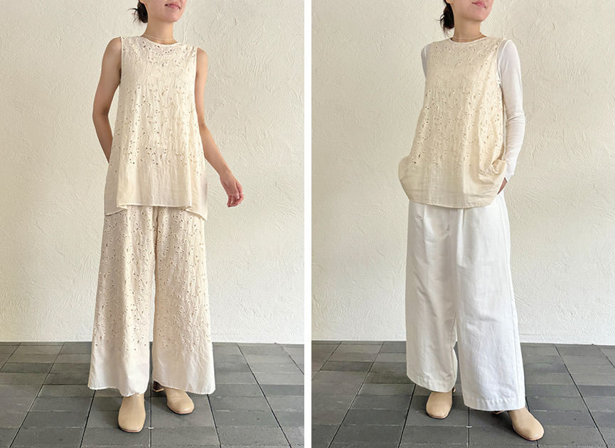 木蓮ボーラー刺繍チュニック/オーガニックコットン