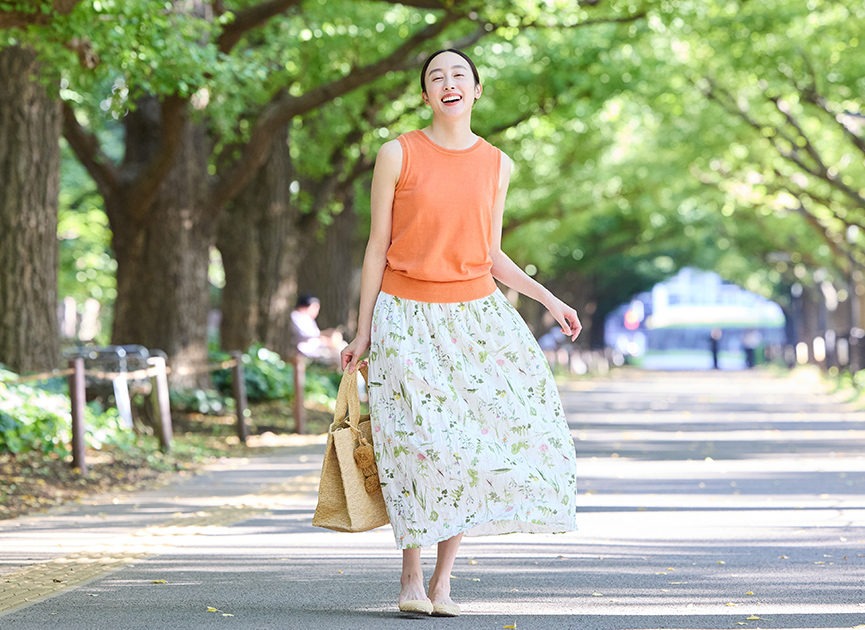 Rootsプリント ギャザースカート/オーガニックコットン