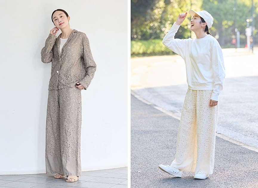 木蓮ボーラー刺繍パンツ/オーガニックコットン
